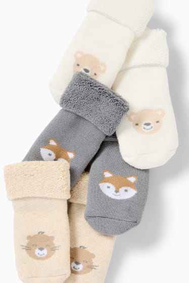 Baby Boys - Multipack of 3 - woodland animals - newborn socks with motif - gray / beige