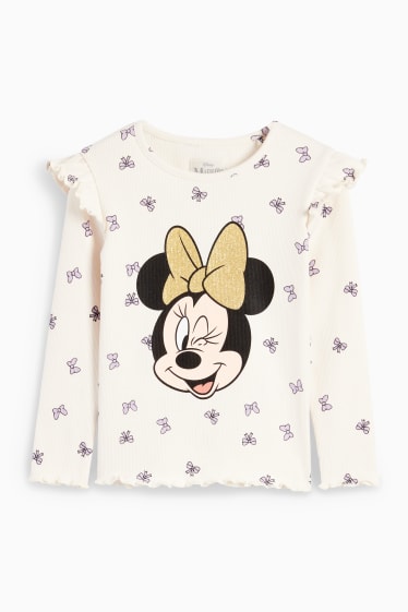 Kinder Mädchen - Minnie Maus - Langarmshirt - gemustert - beige