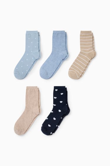 Enfants filles - Lot de 5 paires - chaussettes - bleu  / beige