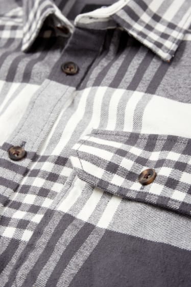 Mężczyźni - Koszula - relaxed fit - kołnierzyk kent - w kratę - ciemnoszary