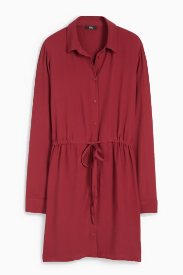 Donna - Vestito a camicia - rosso scuro