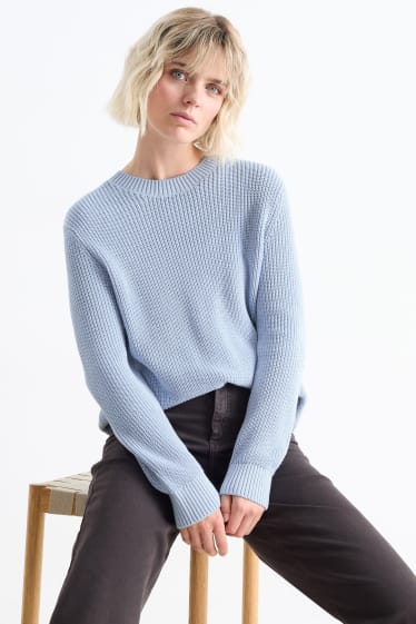 Damen - Pullover - gerippt - hellblau
