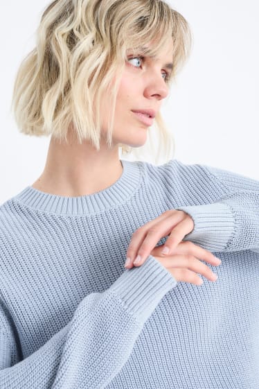 Damen - Pullover - gerippt - hellblau