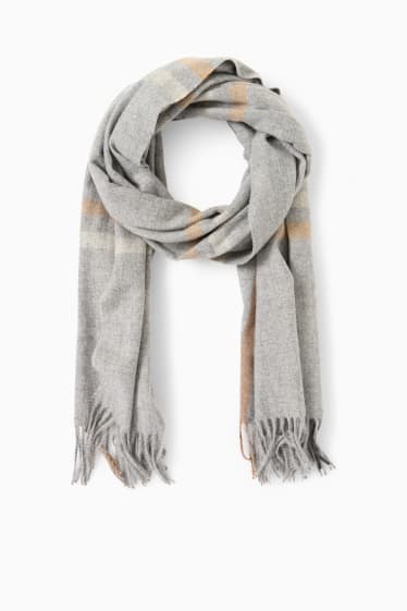 Donna - Sciarpa con frange - a quadretti - grigio