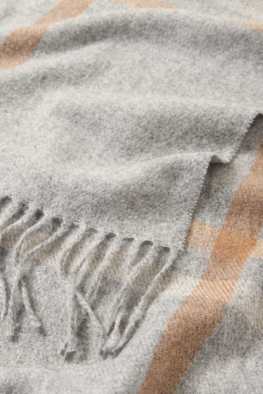 Donna - Sciarpa con frange - a quadretti - grigio