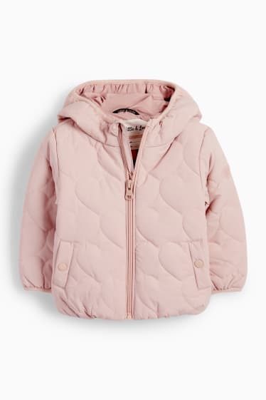 Baby Mädchen - Herzchen - Baby-Steppjacke mit Kapuze - wasserabweisend - rosa