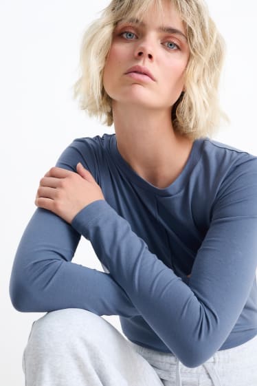 Damen - Basic-Langarmshirt - dunkelblau