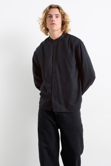 Herren - Hemd - Relaxed Fit - Stehkragen - schwarz