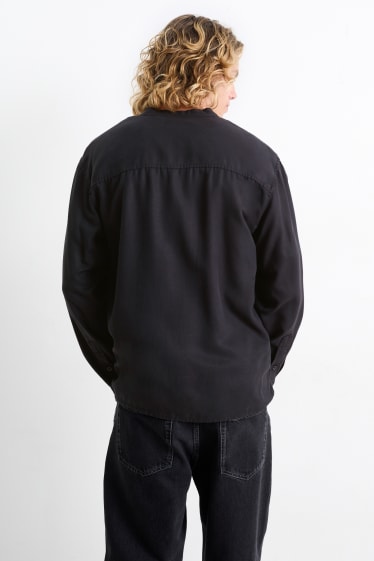 Herren - Hemd - Relaxed Fit - Stehkragen - schwarz