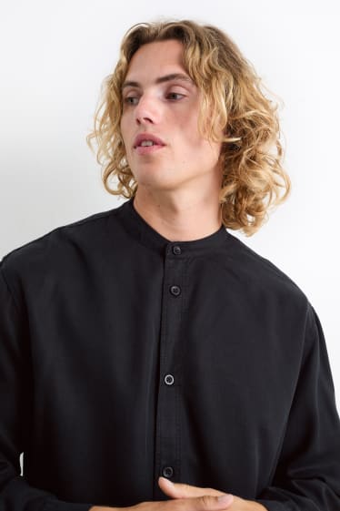 Herren - Hemd - Relaxed Fit - Stehkragen - schwarz