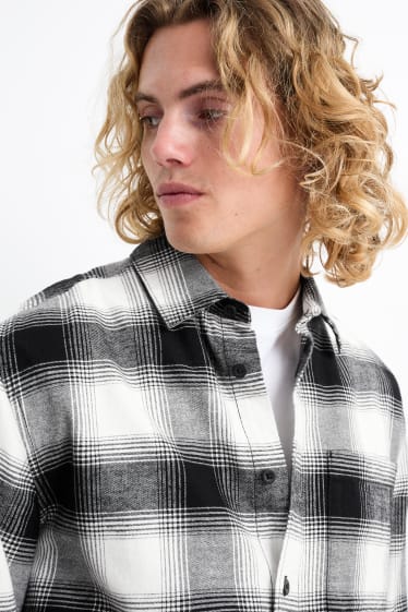 Men - Shirt - regular fit - kent collar - check - black