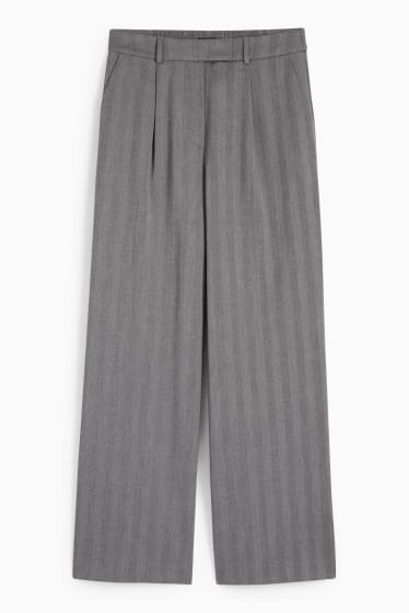 Kobiety - Spodnie materiałowe - wysoki stan - wide leg - w paski - szary