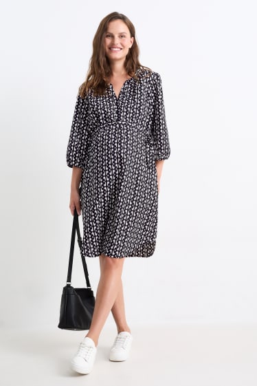 Dames - Voedingsblousejurk - met patroon - zwart