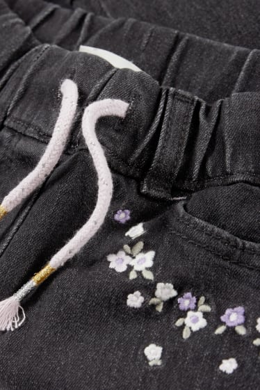 Kinder Mädchen - Thermojeans - geblümt - dunkelgrau