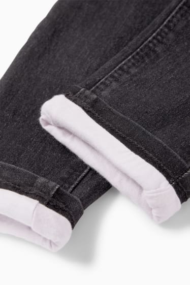 Kinder Mädchen - Thermojeans - geblümt - dunkelgrau