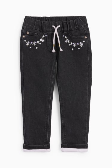 Kinder Mädchen - Thermojeans - geblümt - dunkelgrau