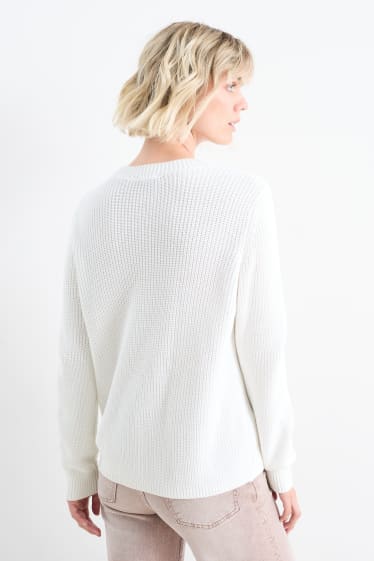 Femmes - Pullover - finition côtelée - blanc crème