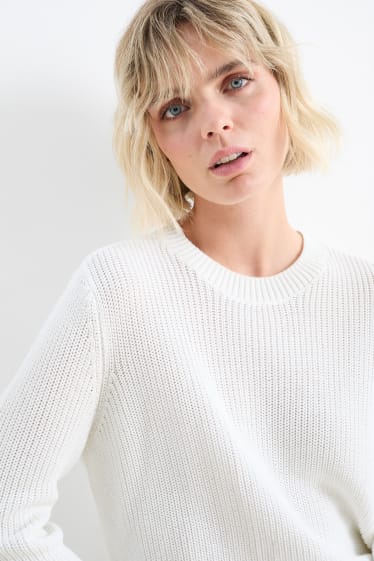 Femmes - Pullover - finition côtelée - blanc crème