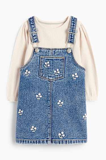 Baby Mädchen - Blümchen - Baby-Outfit - 2 teilig - jeansblau