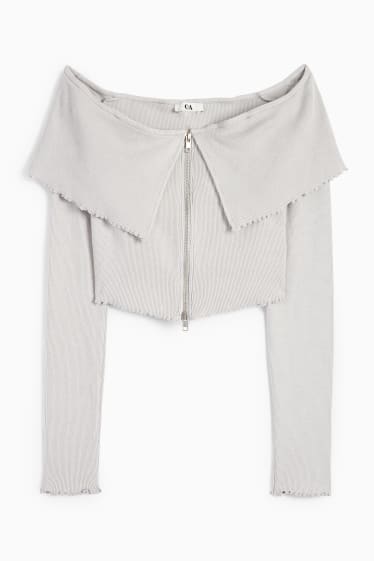 Damen - Crop Strickjacke - hellgrau