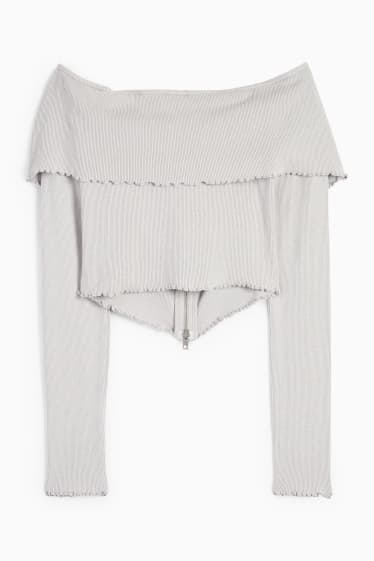 Damen - Crop Strickjacke - hellgrau