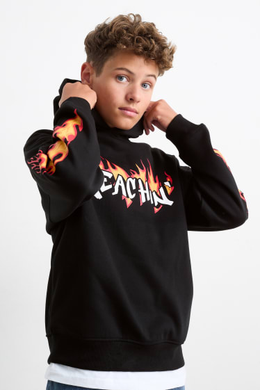 Kinder Jungen - Flammen - Hoodie - schwarz