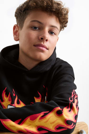 Kinder Jungen - Flammen - Hoodie - schwarz