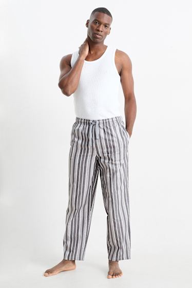 Uomo - Pantaloni pigiama - a righe - grigio