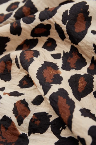Dames - Jurk met pofmouwen - luipaardprint - bruin