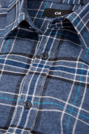 Uomo - Camicia - regular fit - collo all'italiana - a quadretti - blu scuro