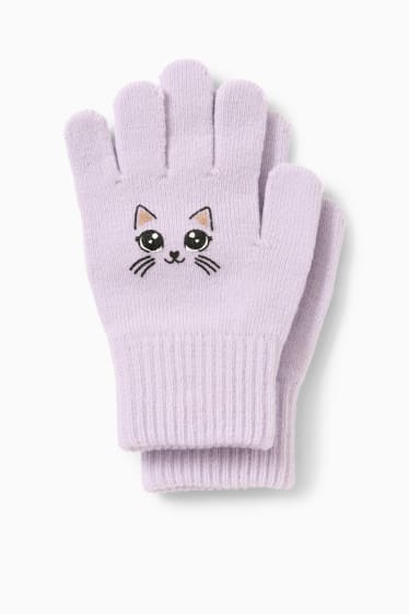 Niños: niñas - Halloween - gato - guantes de punto - violeta