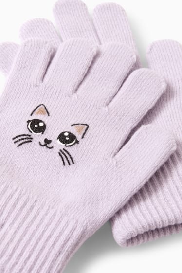 Niños: niñas - Halloween - gato - guantes de punto - violeta