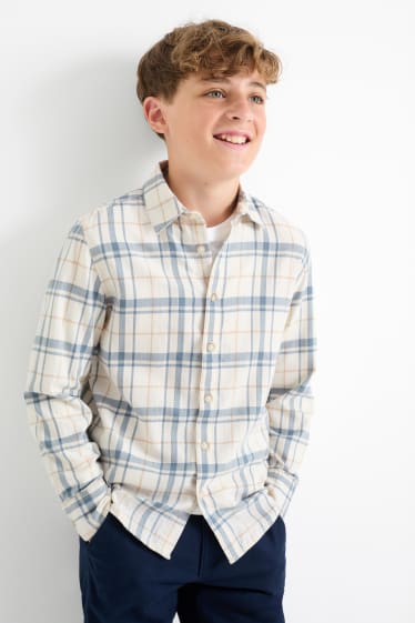 Niños - Camisa - de cuadros - beis