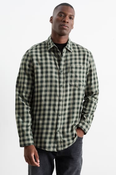 Uomo - Camicia - regular fit - collo all'italiana - a quadretti - verde