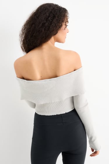 Damen - Crop Strickjacke - hellgrau