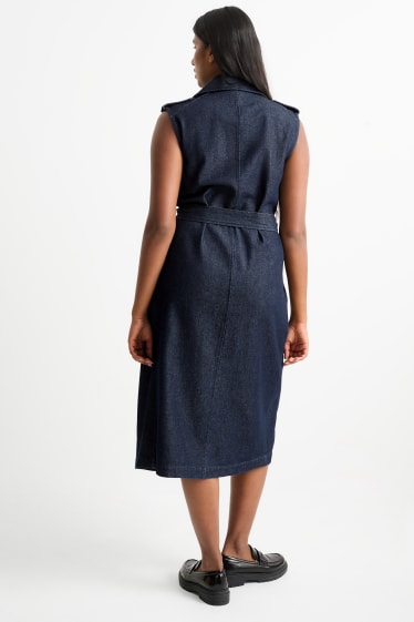 Dona - Vestit recte amb cinturó - texà blau fosc