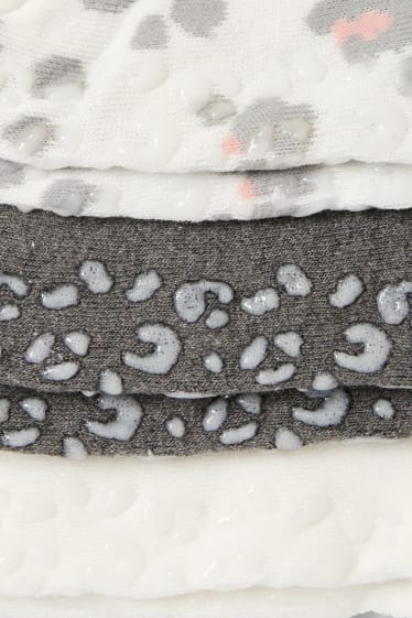 Niños: niñas - Pack de 3 - leopardo - calcetines antideslizantes calentitos con dibujo - blanco roto