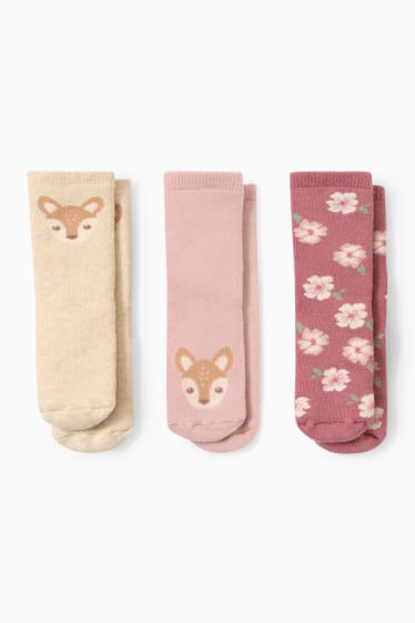 Bebés niñas - Pack de 3 - ciervo - calcetines antideslizantes para bebé con dibujo - rosa oscuro