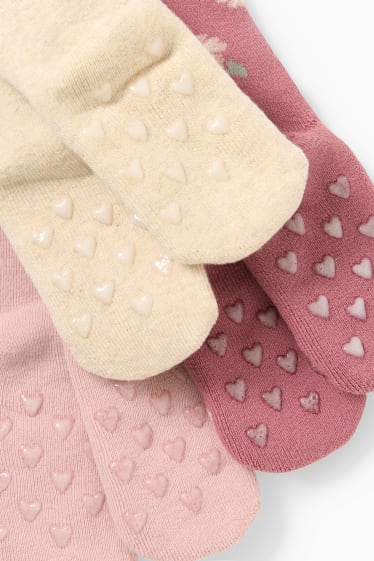 Bebés niñas - Pack de 3 - ciervo - calcetines antideslizantes para bebé con dibujo - rosa oscuro