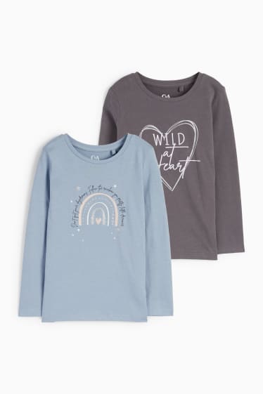 Kinder Mädchen - Multipack 2er - Regenbogen und Herz - Langarmshirt - hellblau