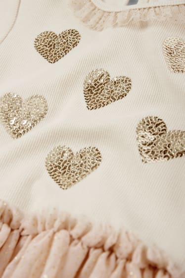 Kinder Mädchen - Herz - Kleid - hellbeige