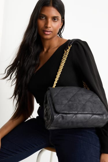 Damen - Tasche - Lederimitat - schwarz