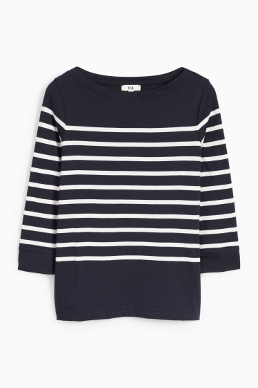 Dames - Longsleeve - gestreept - donkerblauw