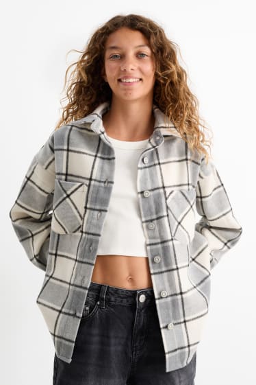 Children Girls - Flannel shacket - check - gray