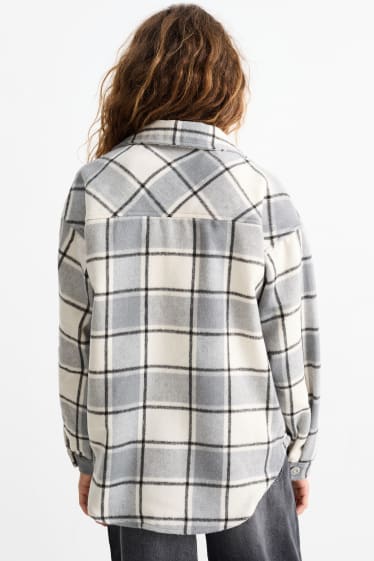 Children Girls - Flannel shacket - check - gray