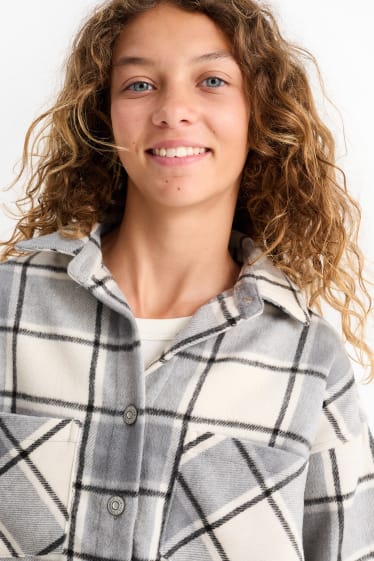 Children Girls - Flannel shacket - check - gray