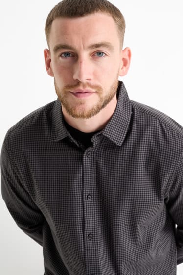 Men - Shirt - regular fit - kent collar - check - gray