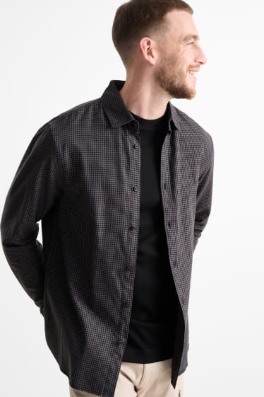 Men - Shirt - regular fit - kent collar - check - gray