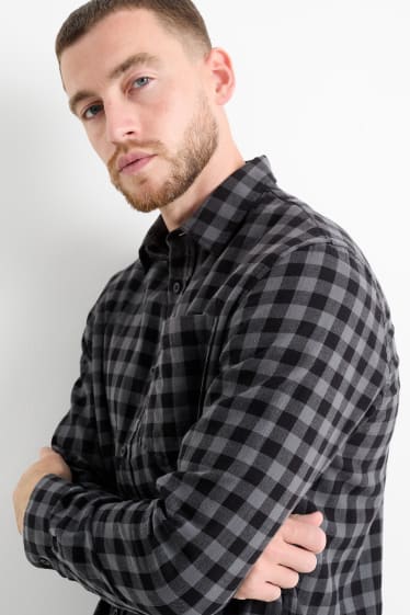 Uomo - Camicia - regular fit - collo all'italiana - a quadretti - nero