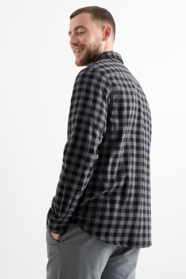 Uomo - Camicia - regular fit - collo all'italiana - a quadretti - nero